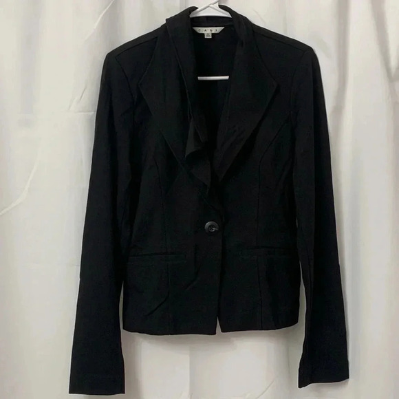 Women’s CAbi Absolute Ponte  Asymmetric Ruffle Blazer Jacket Black Small EUC - Picture 3 of 11